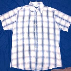 VINTAGE BEN SHERMAN BLUE WHITE PLAID SHORT SLEEVE